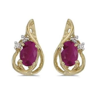 Oval Ruby and diamond Teardrop Earrings