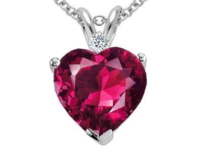 Tommaso Design 8mm Heart Shape Created Ruby and Genuine Diamond Pendant
