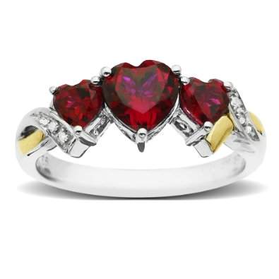 XPY Sterling Silver and 14K Yellow gold Diamond and Heart Shape Ruby