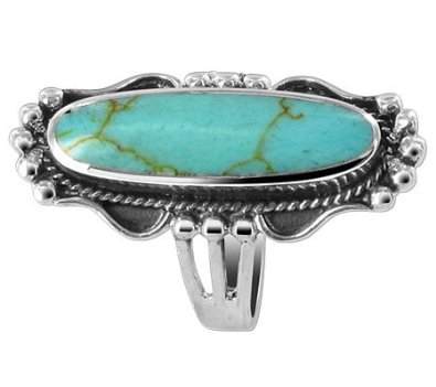 Sterling Silver 25mm X 8mm Turquoise Stone Polish Ring