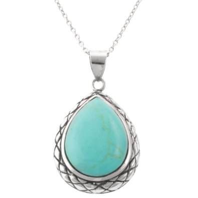 Sterling Silver Turquoise Teardrop Pendant Necklace
